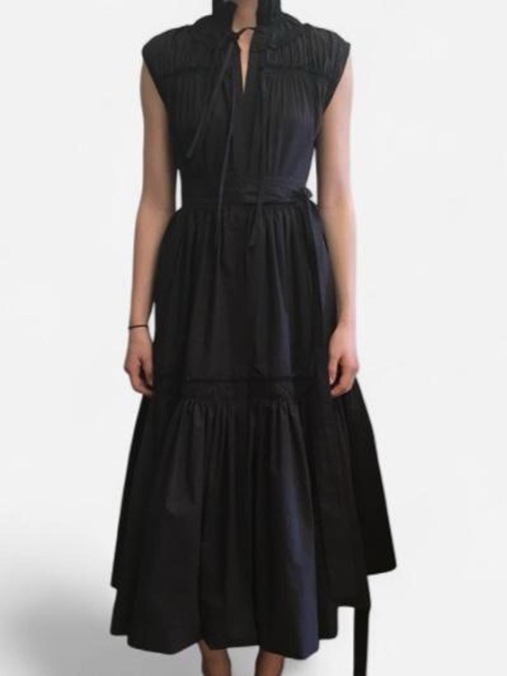 Proenza Schouler Black Cotton Poplin Ruffle Maxi Dress – Size 6